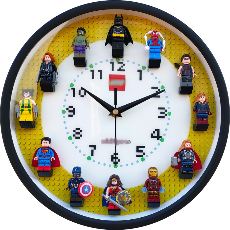 Horloge murale de super-héros avec blocs de construction LEGO 3D