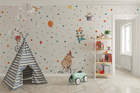 Lets Party Animals - Kids Room Wallpaper Mural --ChandeliersDecor.com