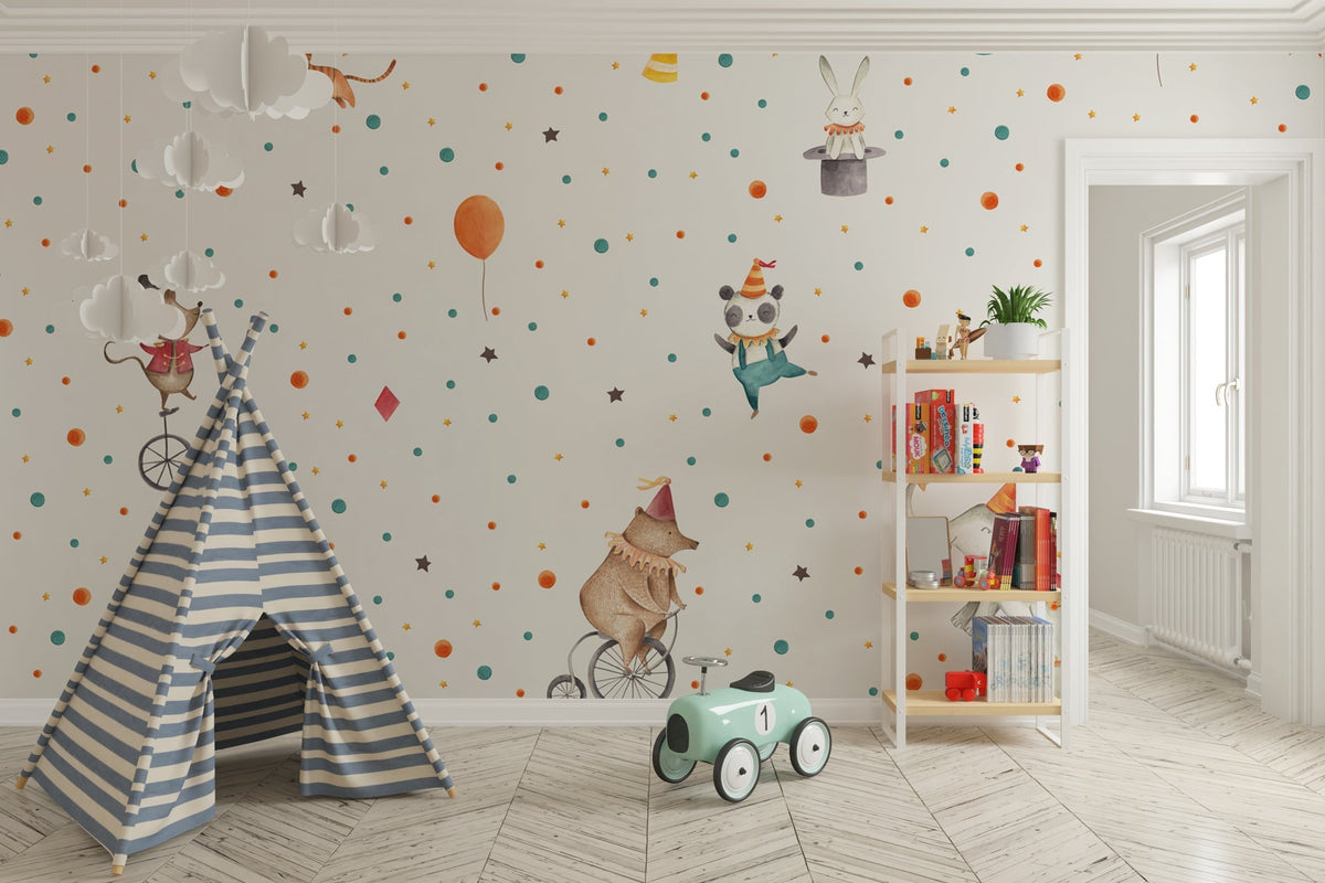 Lets Party Animals - Kids Room Wallpaper Mural -ChandeliersDecor