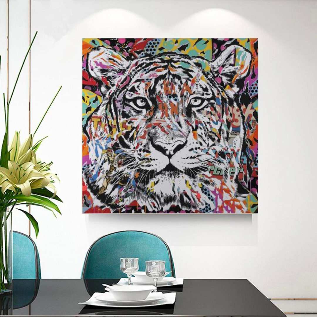 Lion Tiger Graffiti Canvas Wall Art-ChandeliersDecor