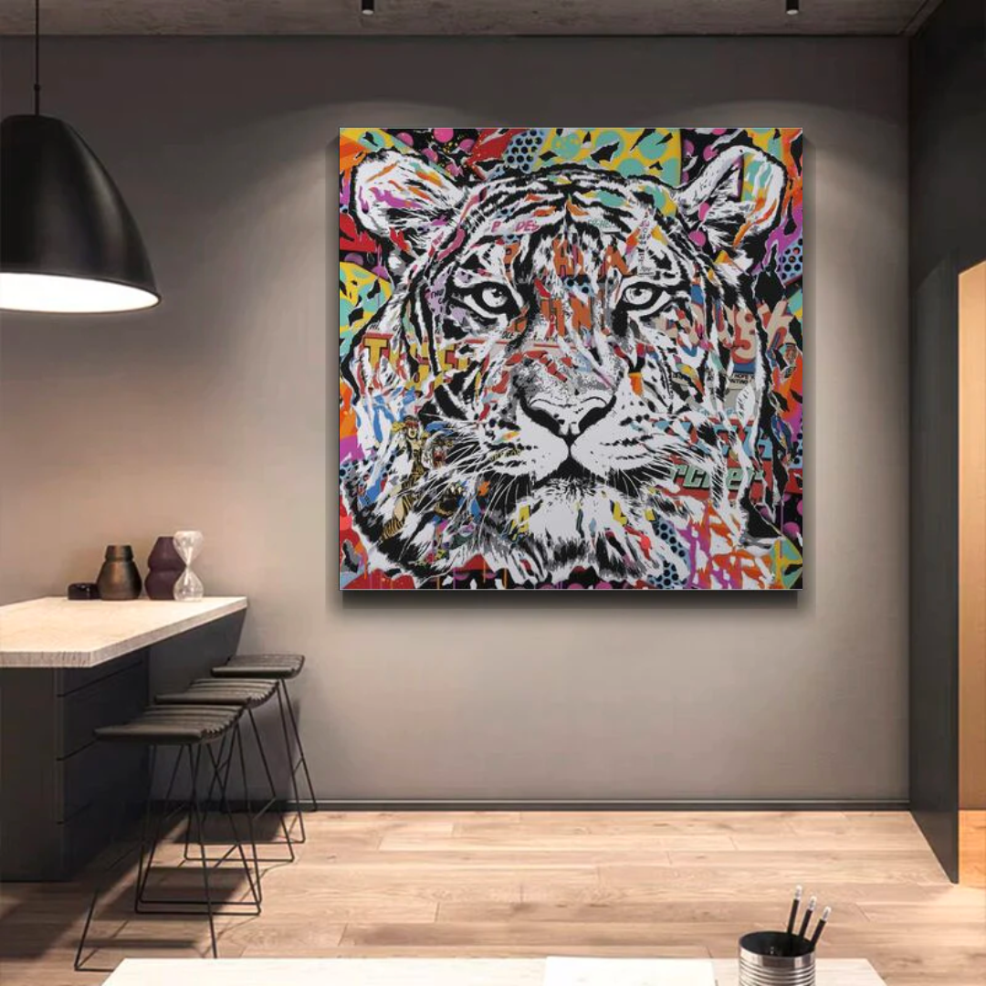 Lion Tiger Graffiti Canvas Wall Art-ChandeliersDecor