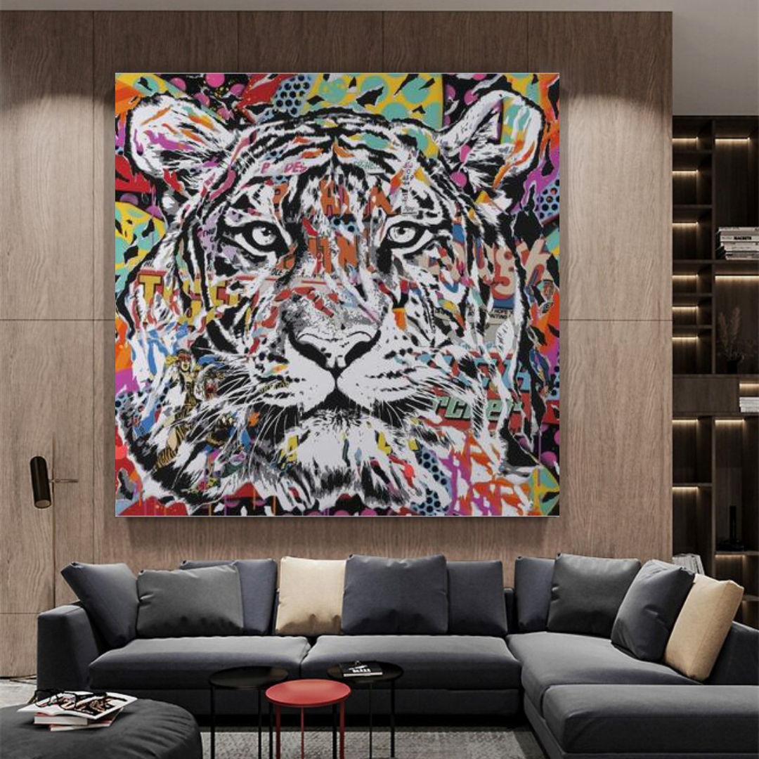 Lion Tiger Graffiti Canvas Wall Art-ChandeliersDecor