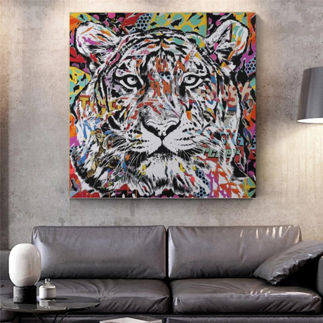 Lion Tiger Graffiti Canvas Wall Art-ChandeliersDecor