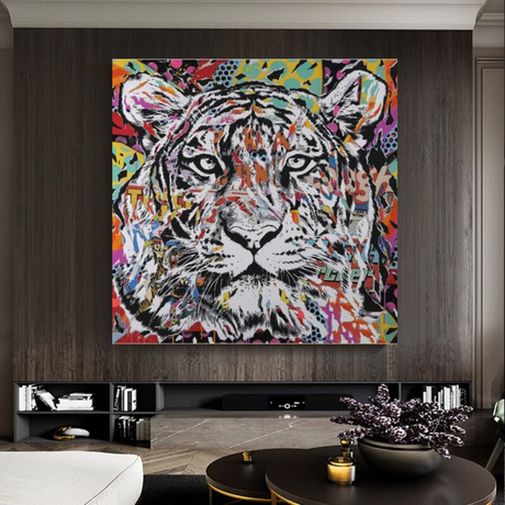 Lion Tiger Graffiti Canvas Wall Art-ChandeliersDecor