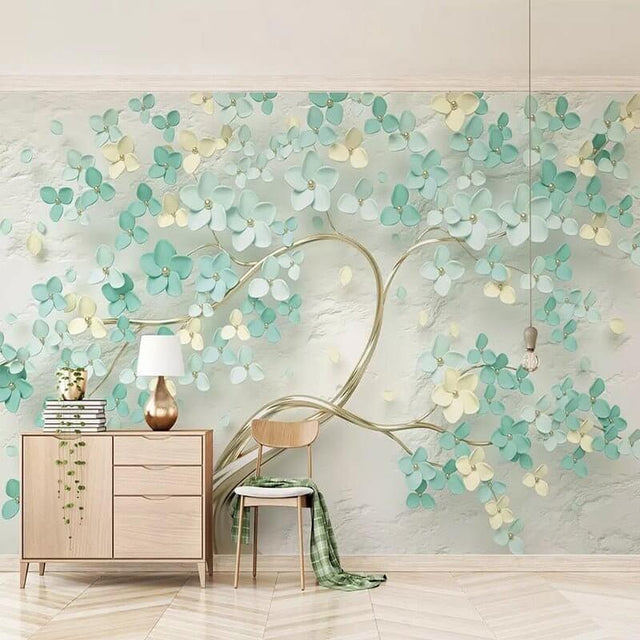 Liven Up Your Living Room with Flowers on Tree Wallpaper-ChandeliersDecor.com