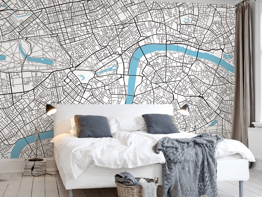 London Map Details Wallpaper Murals-ChandeliersDecor.com