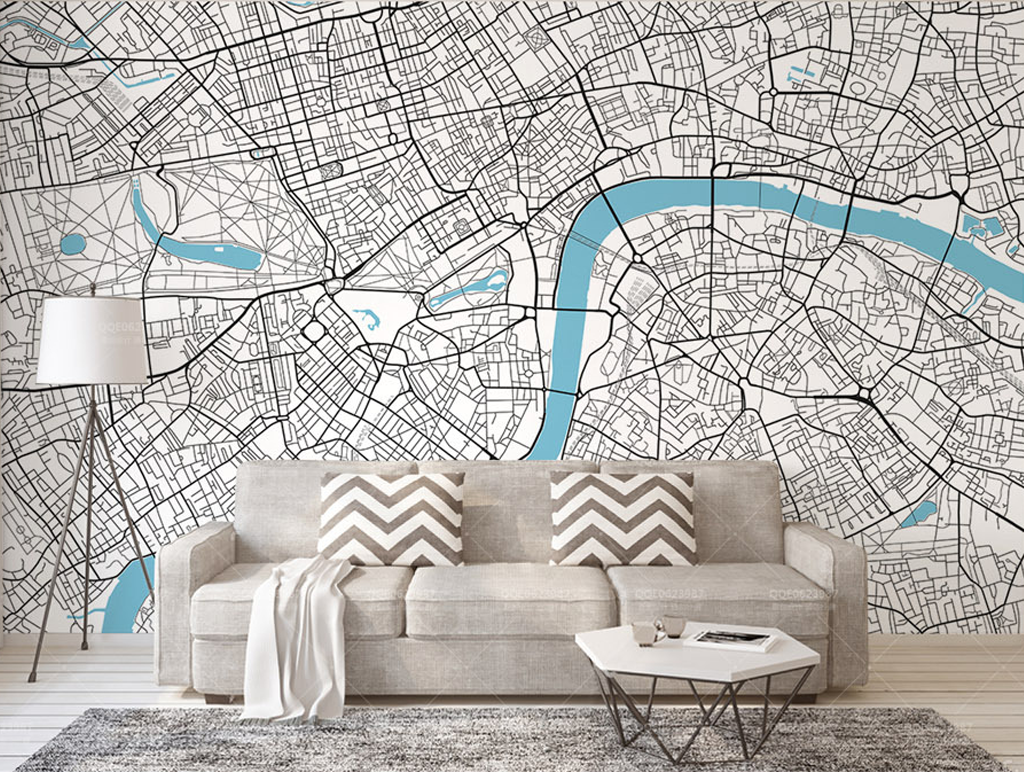 London Map Details Wallpaper Murals-ChandeliersDecor