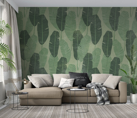 Long Green Leaves Pattern Wallpaper Murals-ChandeliersDecor