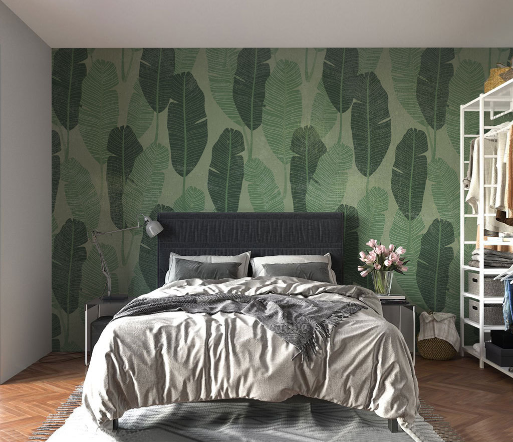 Long Green Leaves Pattern Wallpaper Murals-ChandeliersDecor