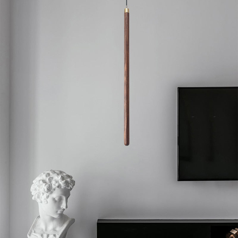 Long Strip Hanging Light - Walnut Pendant Light-ChandeliersDecor