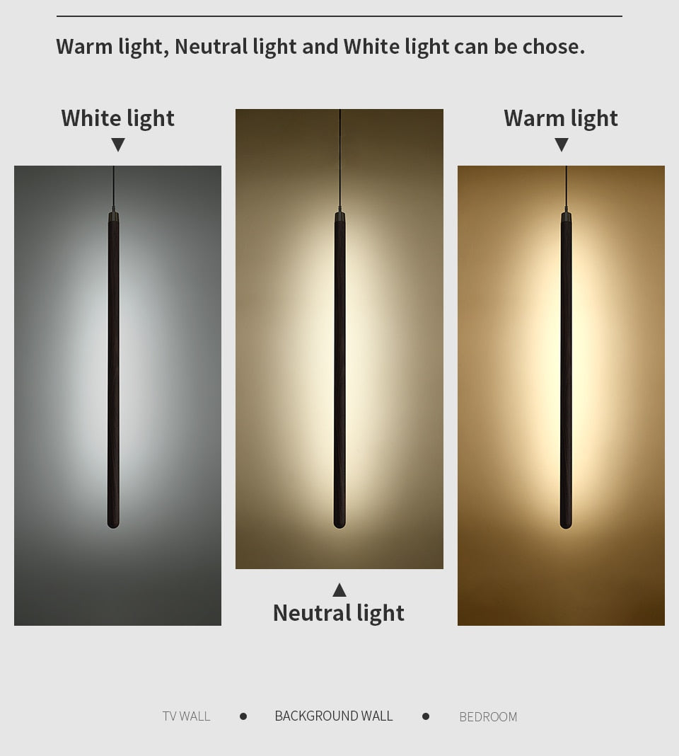 Long Strip Hanging Light - Walnut Pendant Light-ChandeliersDecor