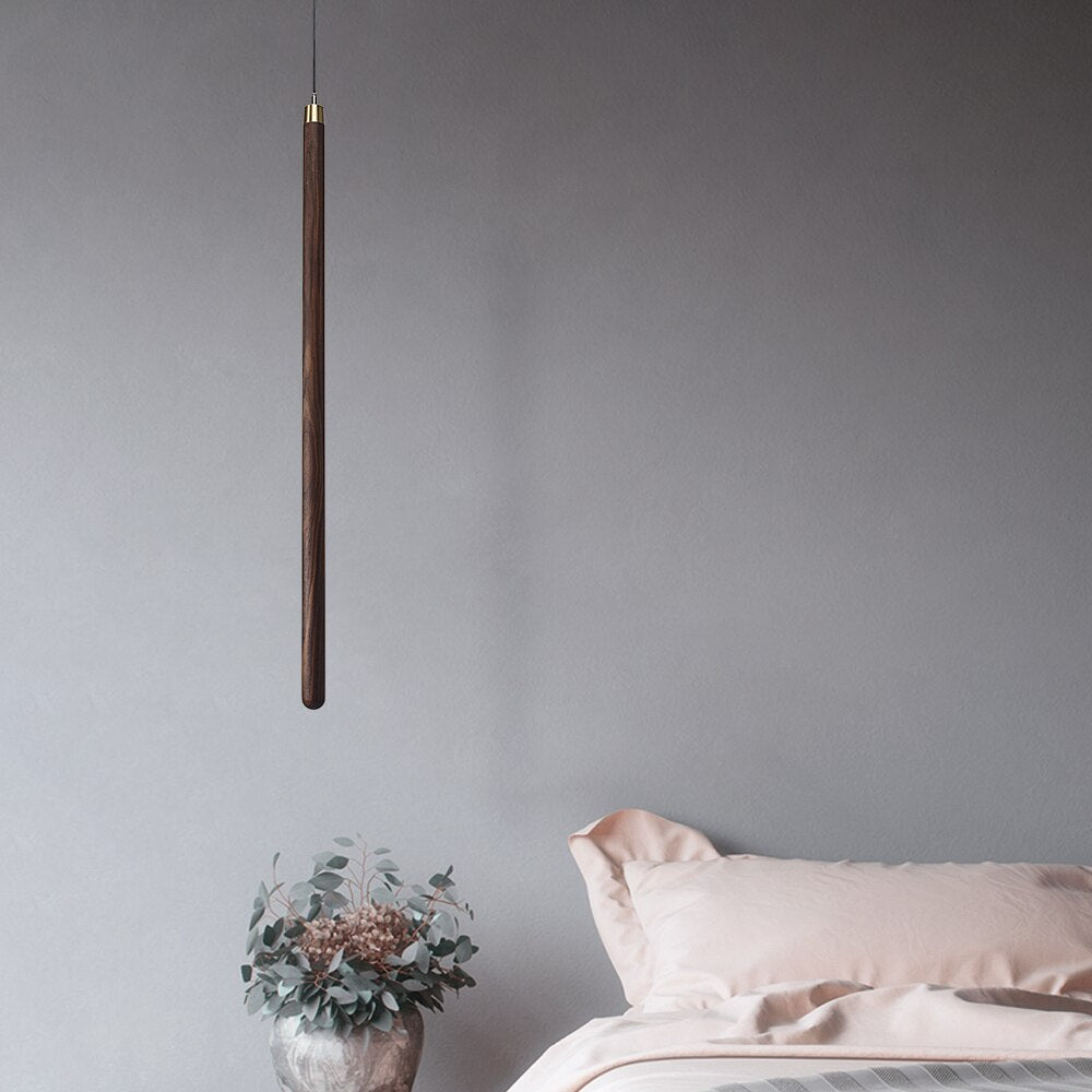 Long Strip Hanging Light - Walnut Pendant Light-ChandeliersDecor