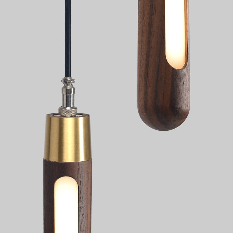 Long Strip Hanging Light - Walnut Pendant Light-ChandeliersDecor