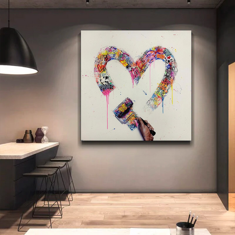 Love Heart Graffiti Canvas Wall Art-ChandeliersDecor