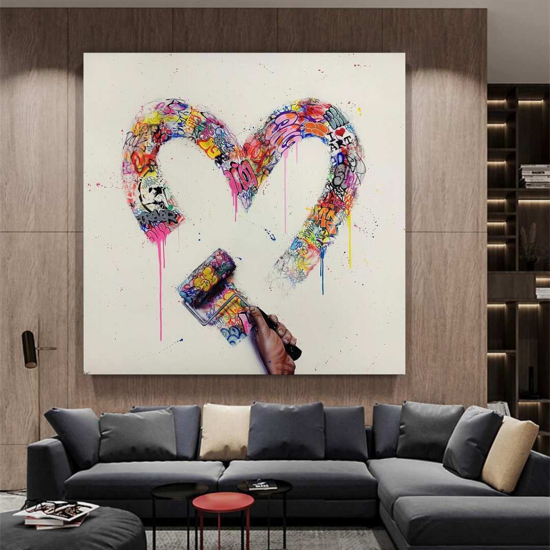 Love Heart Graffiti Canvas Wall Art-ChandeliersDecor