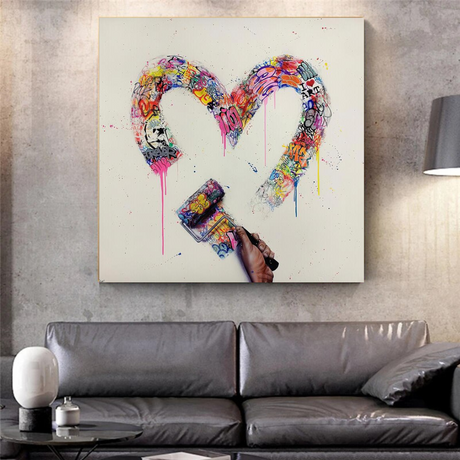 Love Heart Graffiti Canvas Wall Art-ChandeliersDecor