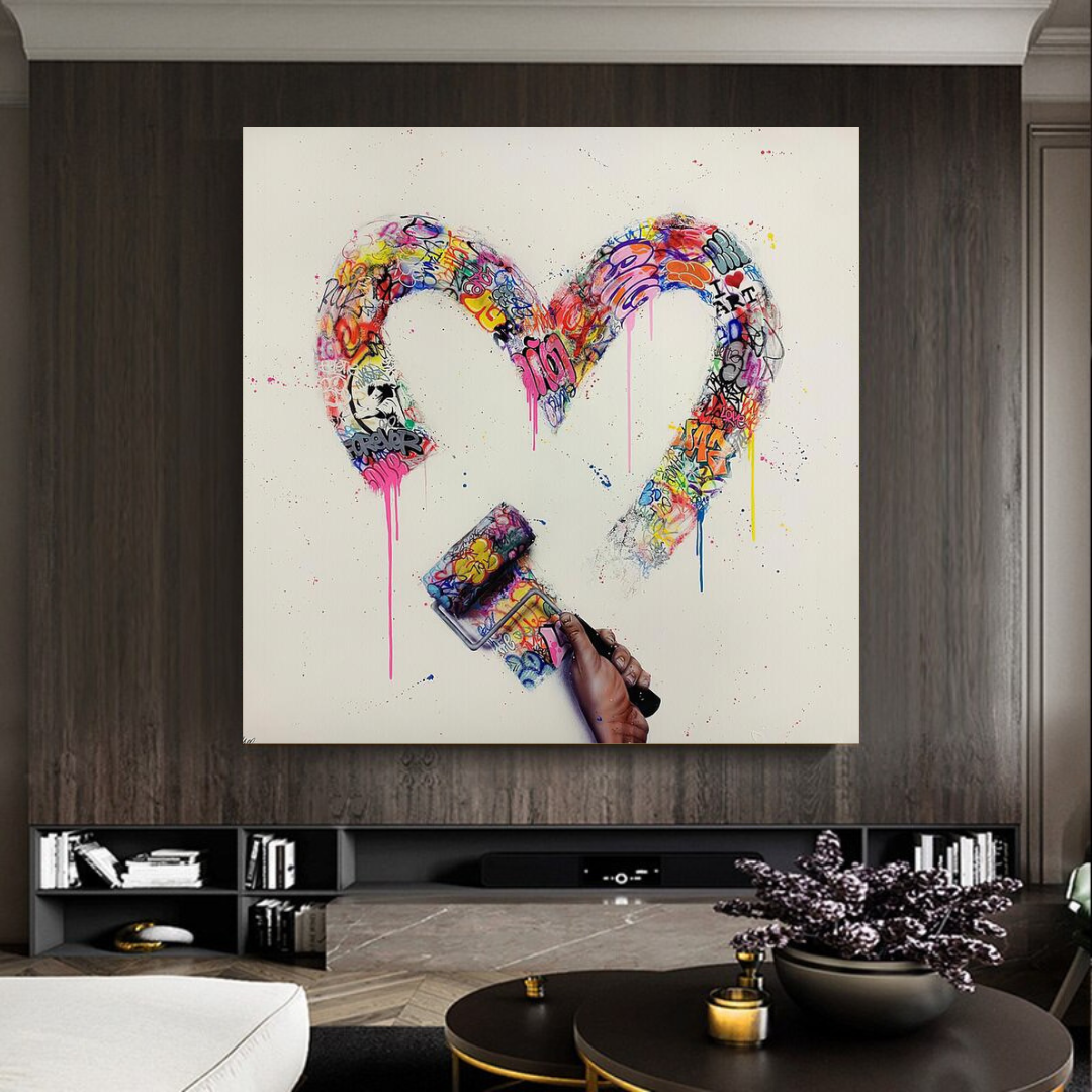 Love Heart Graffiti Canvas Wall Art-ChandeliersDecor