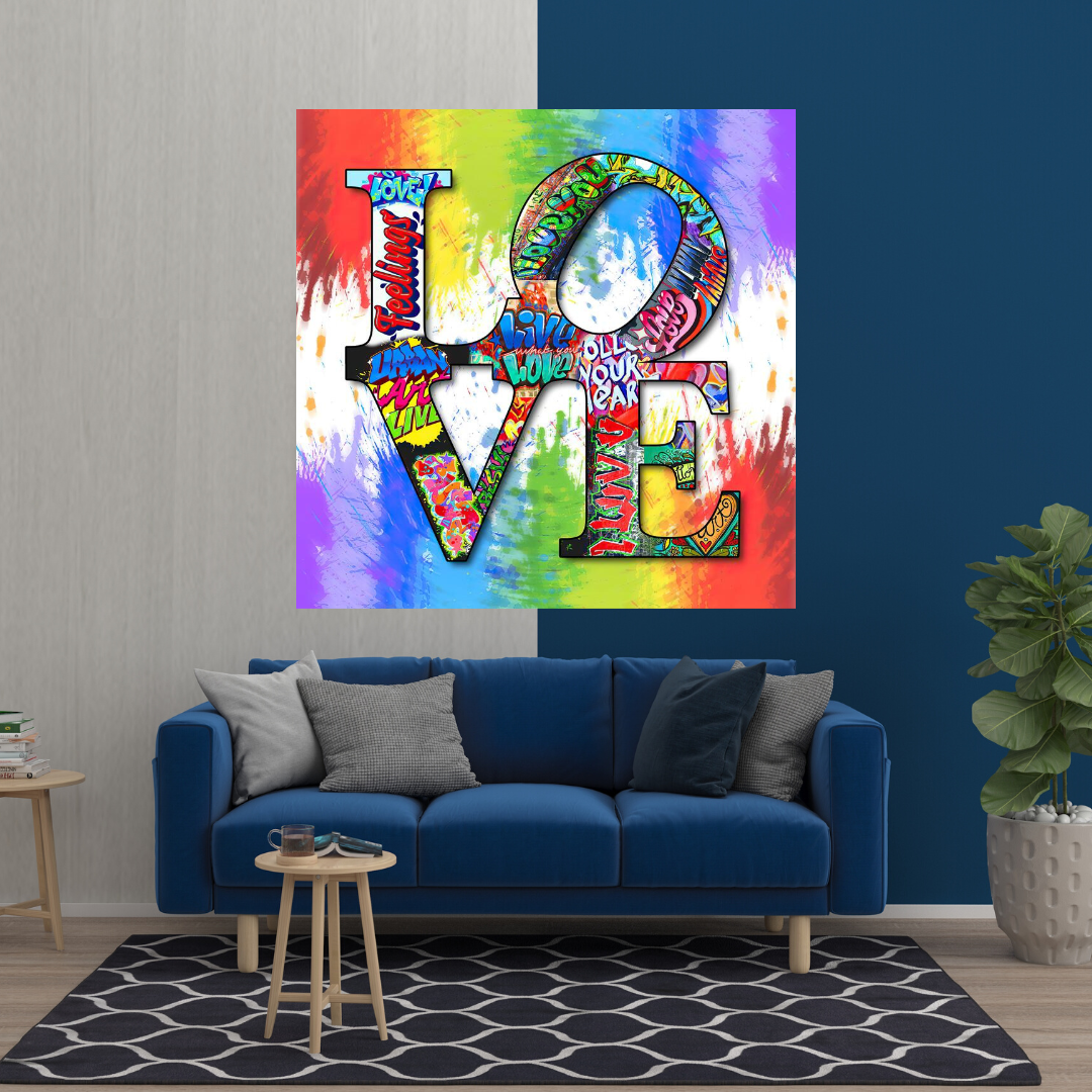 Love Rainbow Graffiti Canvas Wall Art-ChandeliersDecor