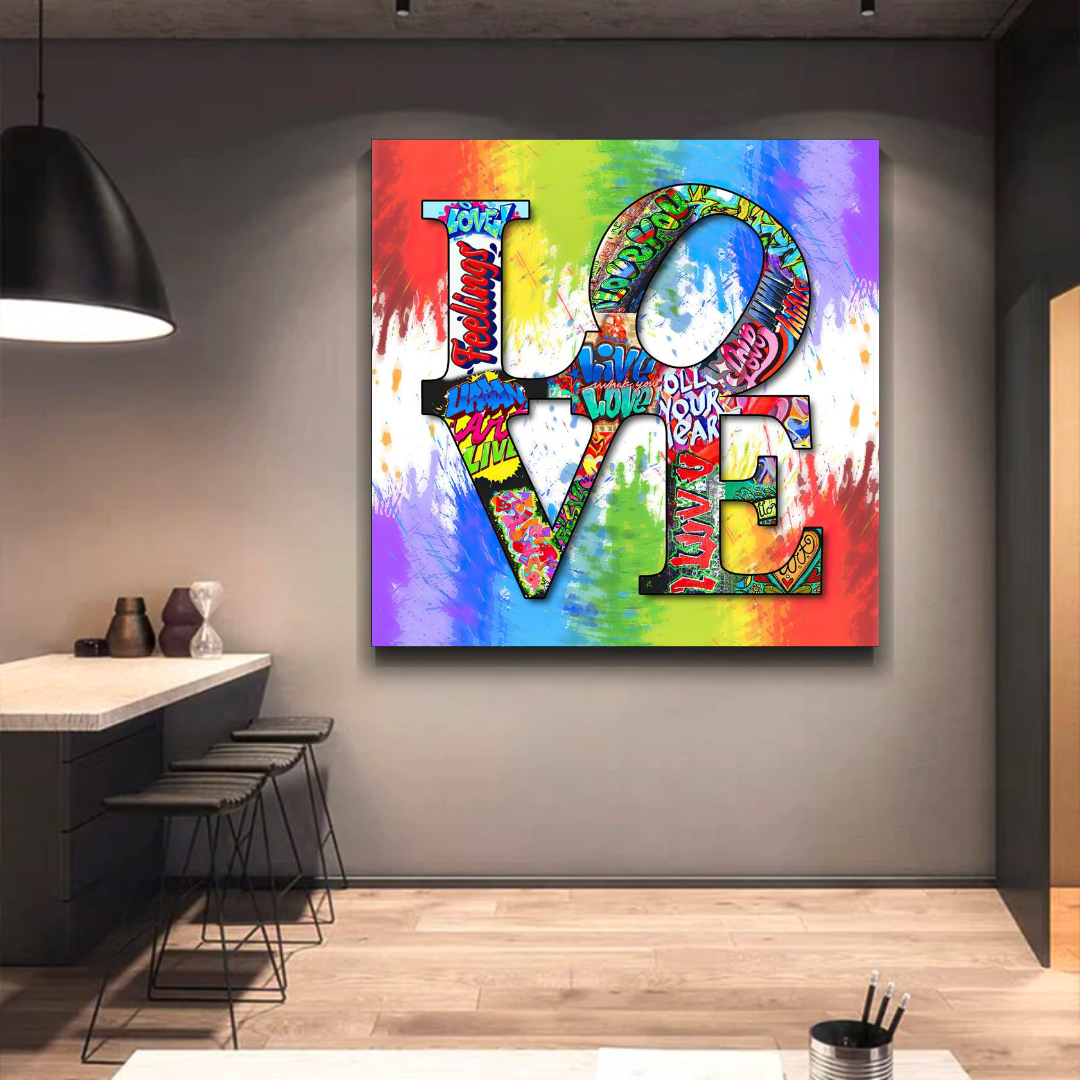 Love Rainbow Graffiti Canvas Wall Art-ChandeliersDecor