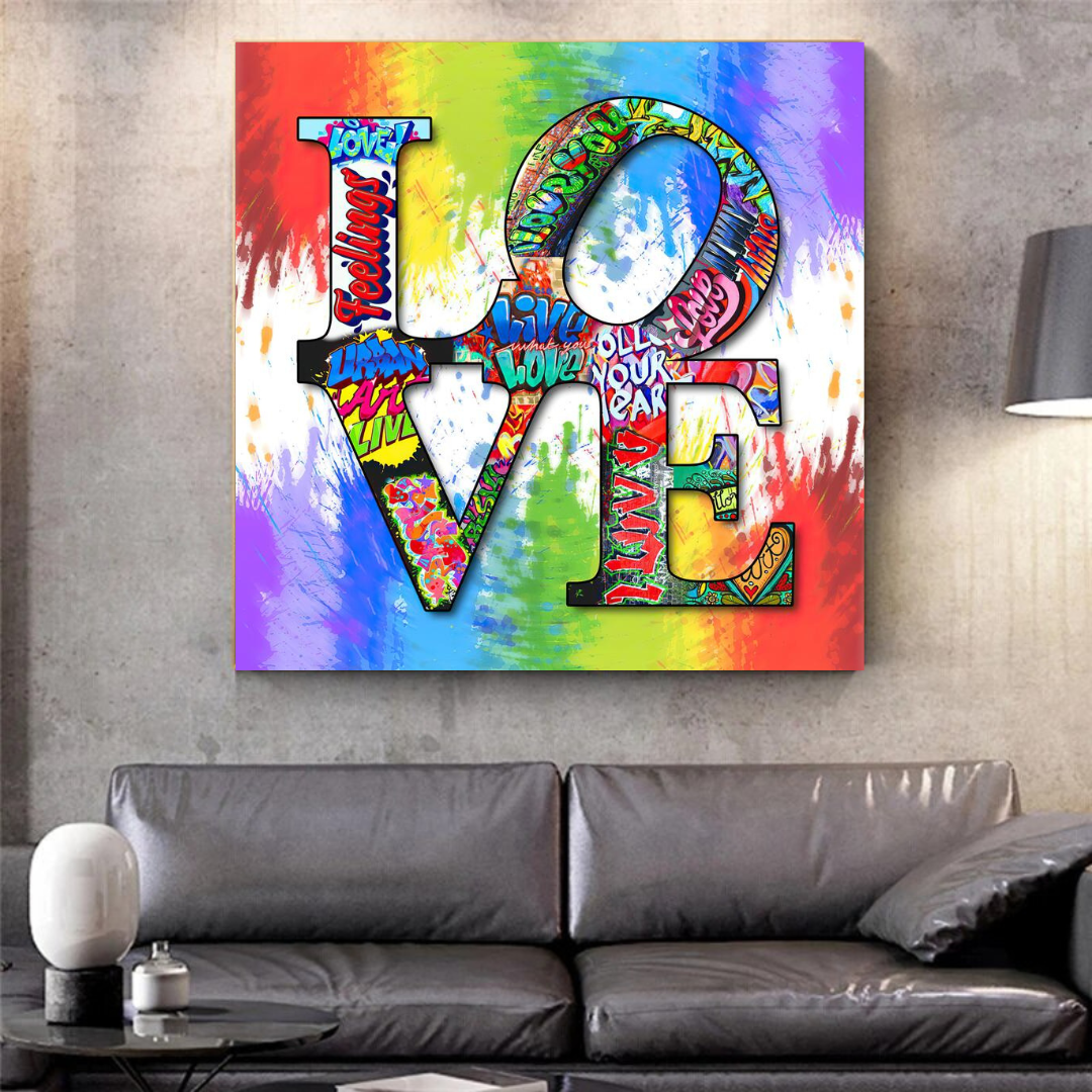 Love Rainbow Graffiti Canvas Wall Art-ChandeliersDecor