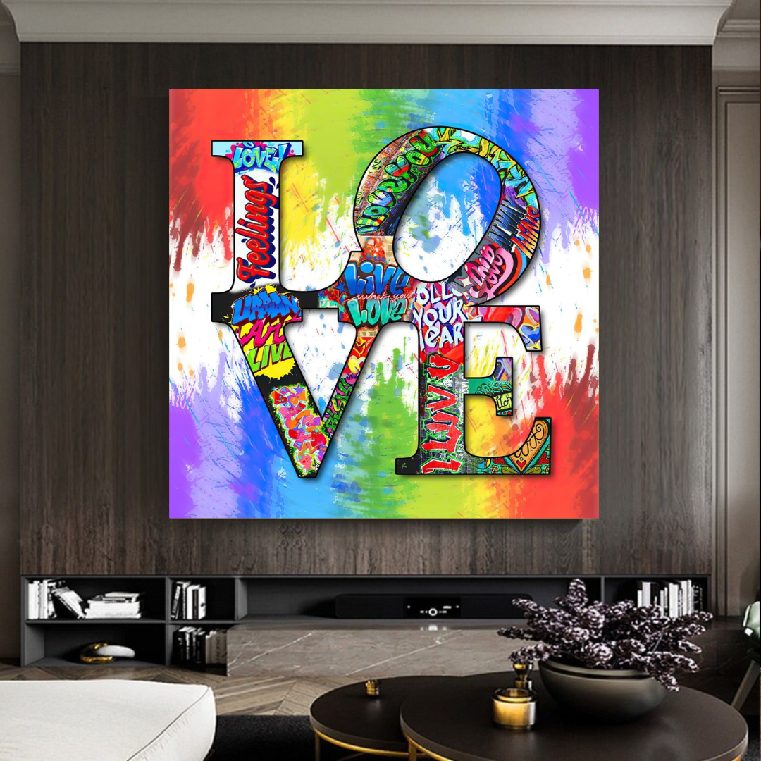 Love Rainbow Graffiti Canvas Wall Art-ChandeliersDecor