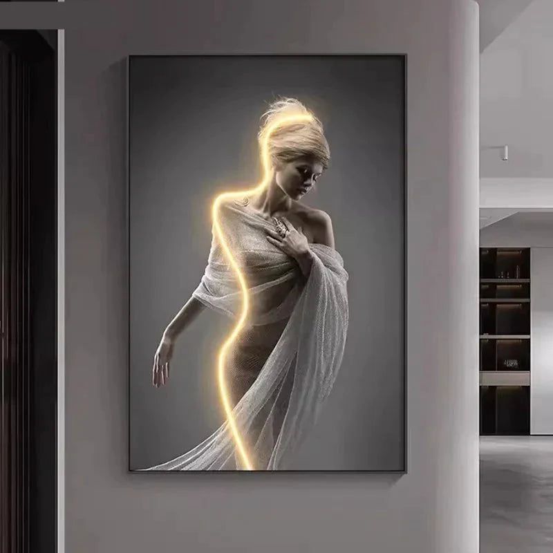 Luminous LED Girl Abstract Art Wall Lamp-ChandeliersDecor