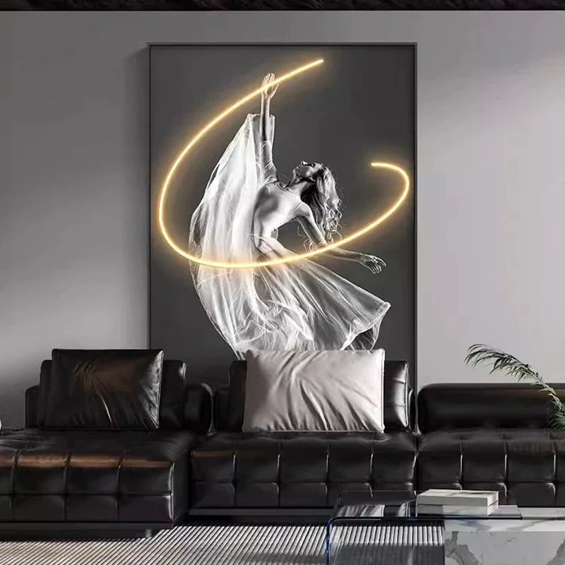 Luminous LED Girl Abstract Art Wall Lamp-ChandeliersDecor