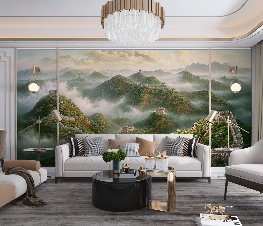 Lush Green Hills Design - Mountains Wallpaper Murals-ChandeliersDecor