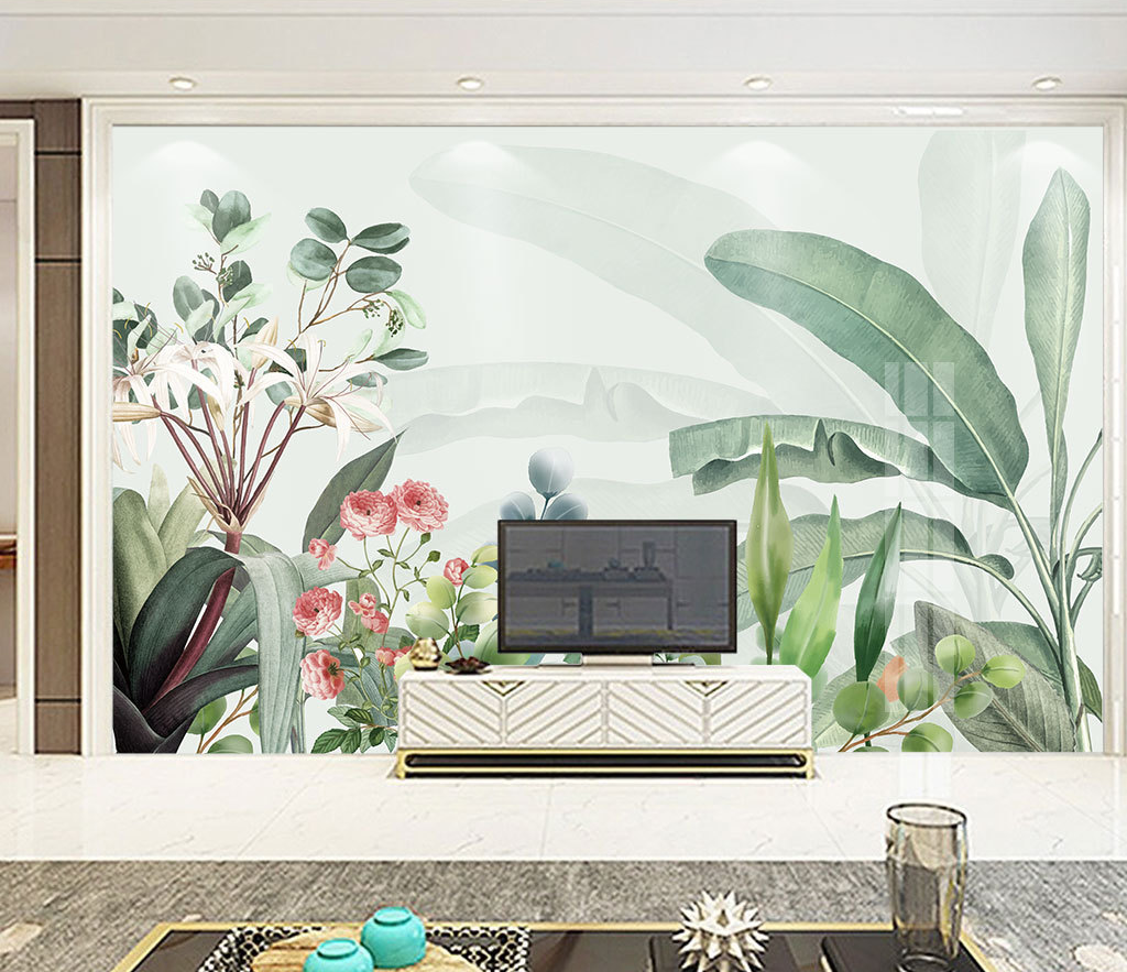 Lush Greens Tropical Wallpaper Murals: Bring Tropics Home-ChandeliersDecor