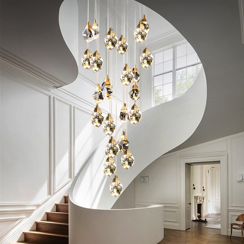 Luxury Crystal Staircase Chandelier with LED Lights