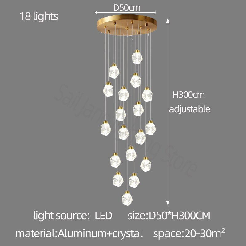 Luxury Crystal Staircase Chandelier with LED Lights-ChandeliersDecor