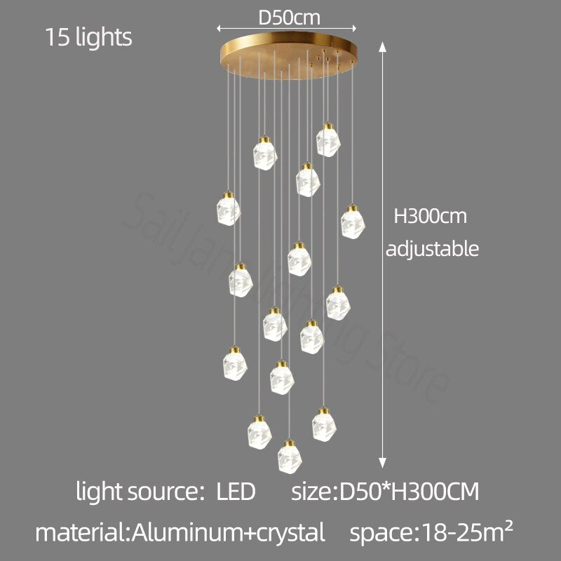 Luxury Crystal Staircase Chandelier with LED Lights-ChandeliersDecor