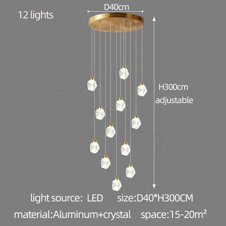 Luxury Crystal Staircase Chandelier with LED Lights-ChandeliersDecor