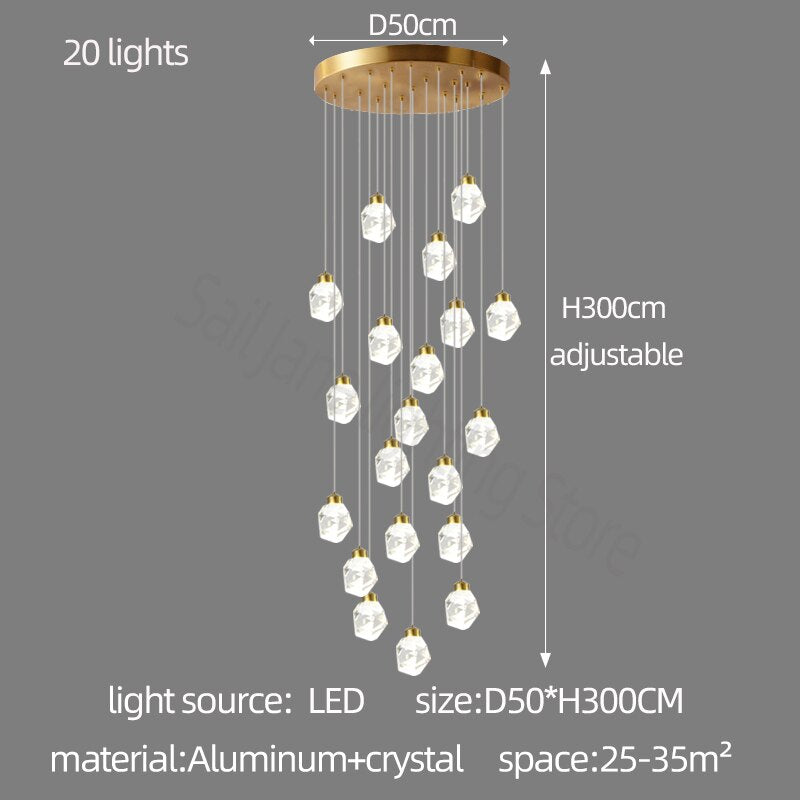 Luxury Crystal Staircase Chandelier with LED Lights-ChandeliersDecor