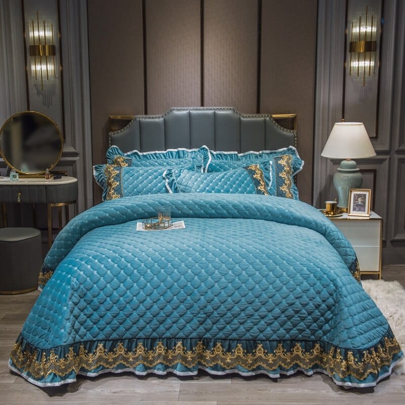 Luxury Quilting Bedsheet Set - Fleece Fabric - Stitched Coverlet-ChandeliersDecor