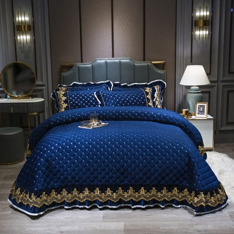Luxury Quilting Bedsheet Set - Fleece Fabric - Stitched Coverlet-ChandeliersDecor