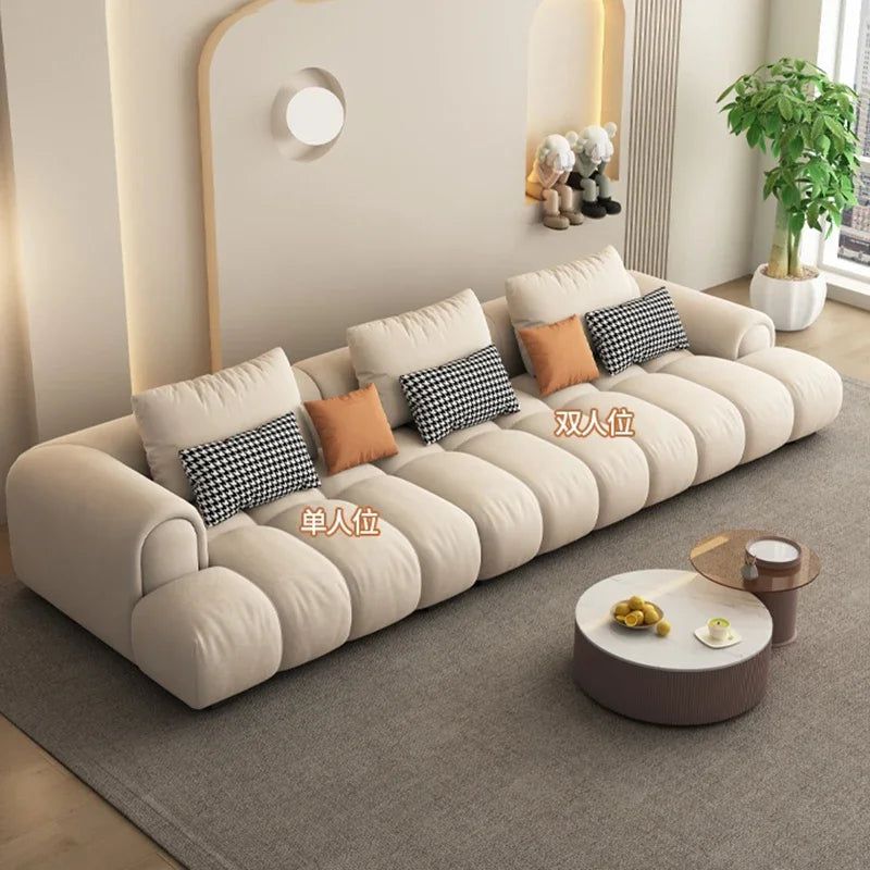 Luxuriöses Sofagarnitur aus Kalbsleder mit Chaiselongue-Sofa 