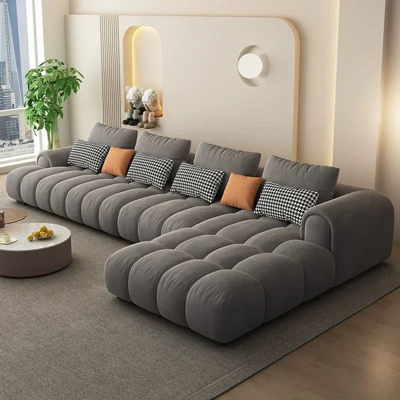 Luxuriöses Sofagarnitur aus Kalbsleder mit Chaiselongue-Sofa 