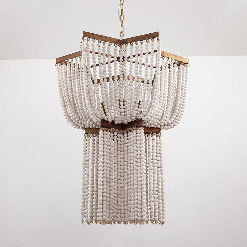 Beaded Wooden Fringe Antique Chandelier