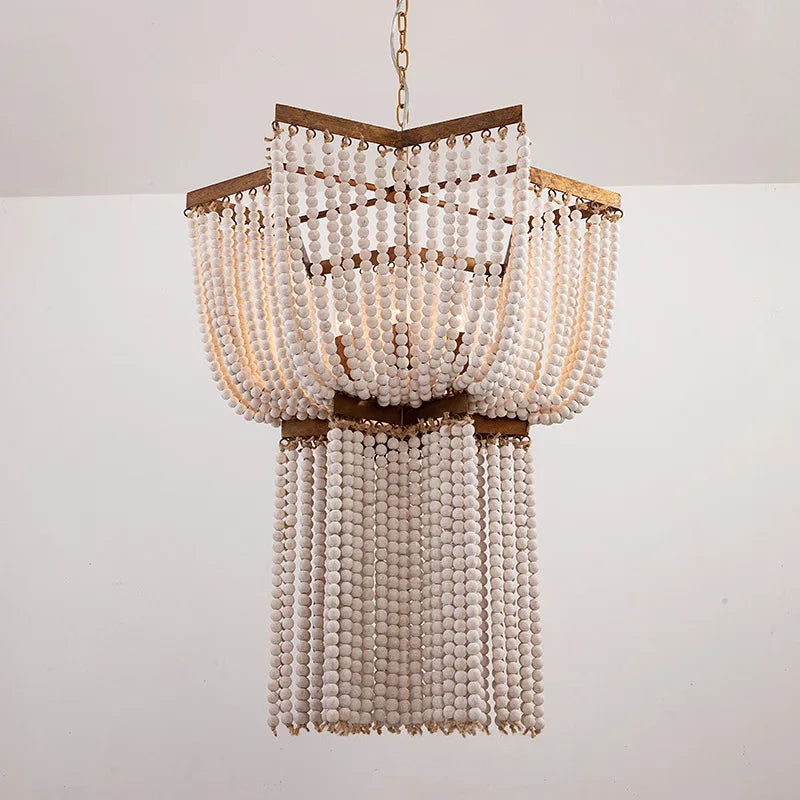 Beaded Wooden Fringe Antique Chandelier