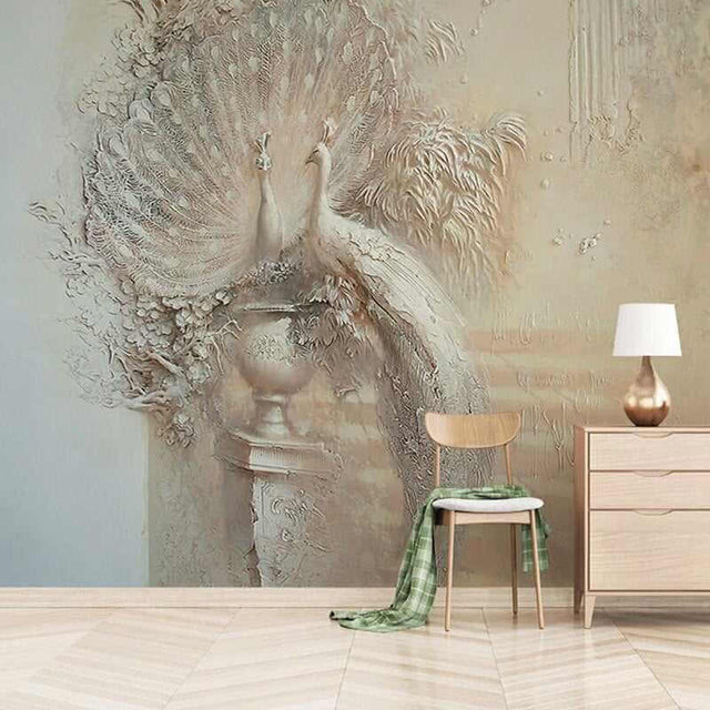 Majestic Peacock 3D Relief Wallpaper-ChandeliersDecor.com