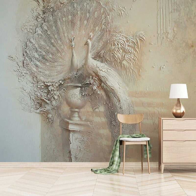 Majestic Peacock 3D Relief Wallpaper-ChandeliersDecor