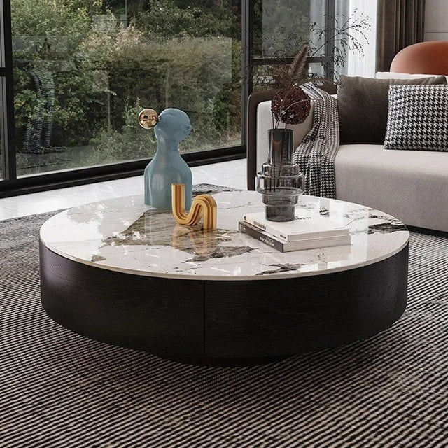 Marble Effect Solid Slab Round Coffee Table-ChandeliersDecor