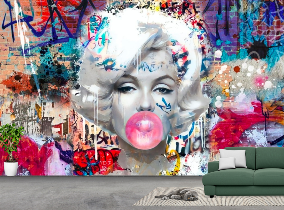 Marilyn Monroe Bubble Gum Wallpaper Mural – Wall Decor-ChandeliersDecor