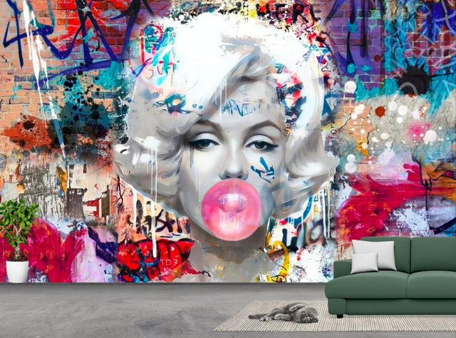 Marilyn Monroe Bubble Gum Wallpaper Mural – Wall Decor-ChandeliersDecor