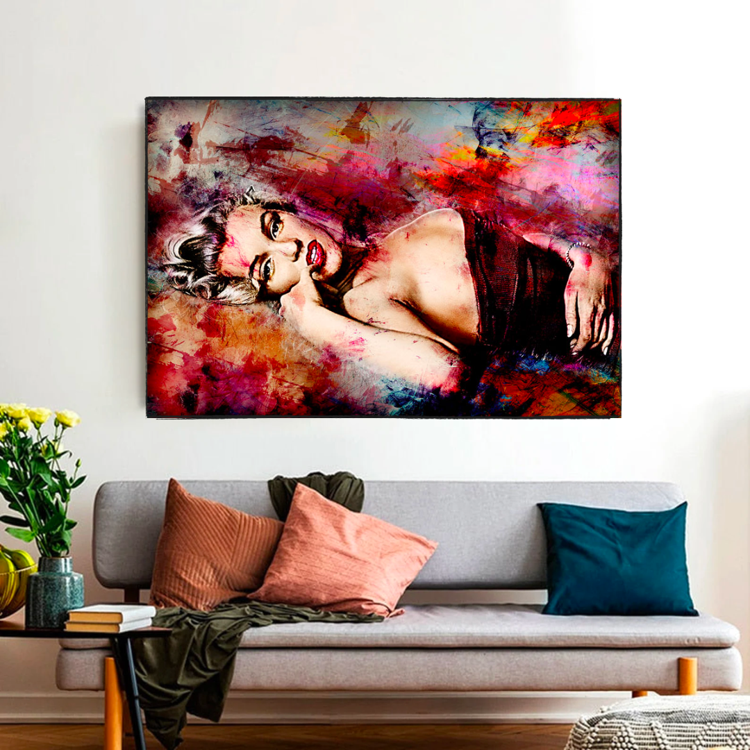 Marilyn Monroe dans des pastels rouges, art mural sur toile
