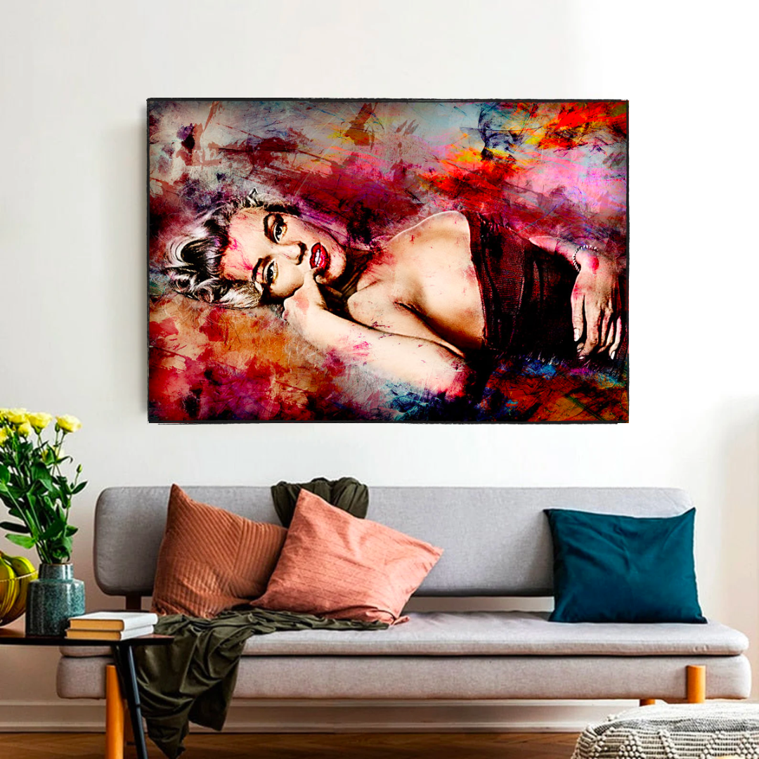 Marilyn Monroe In Red Pastels Canvas Wall Art-ChandeliersDecor