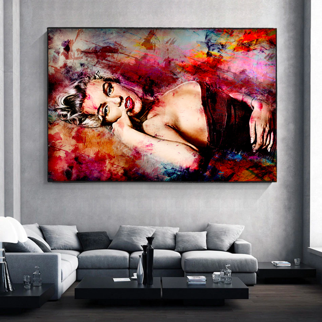 Marilyn Monroe dans des pastels rouges, art mural sur toile