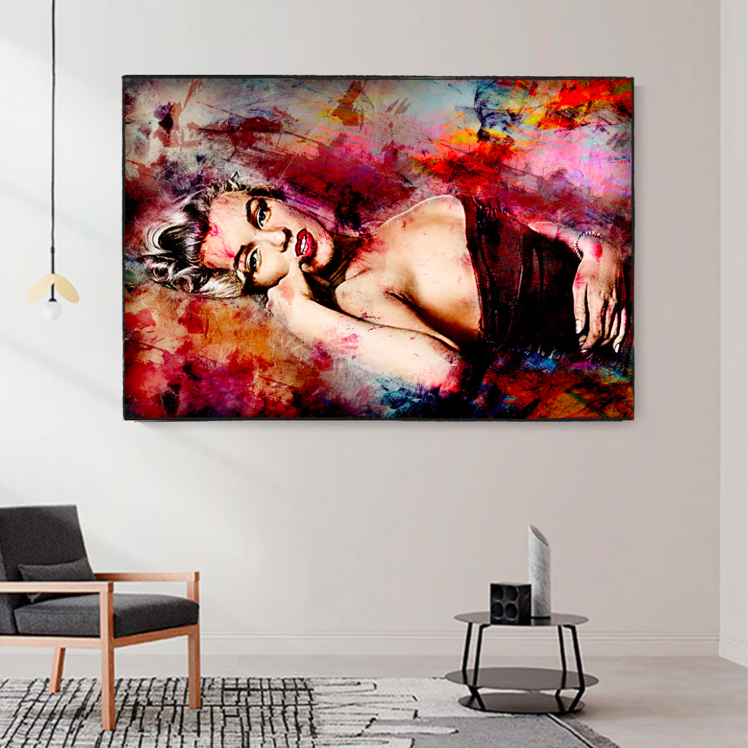 Marilyn Monroe in roten Pastell-Leinwand-Kunstwerken
