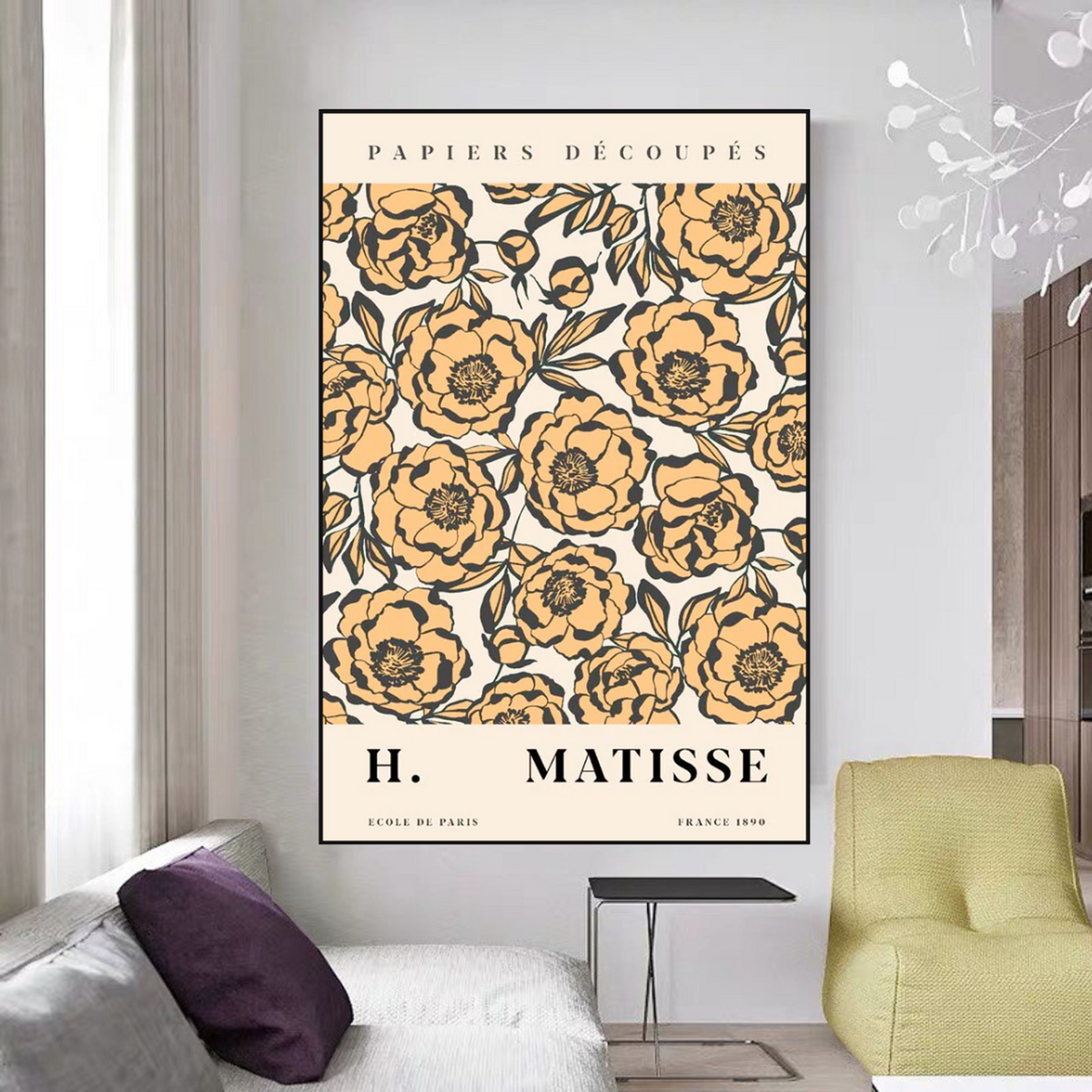 Matisse Flowers Leaf Coral Lemon Abstract Canvas Wall Art